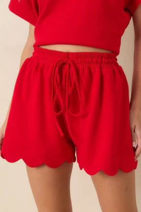 First Class Flirt Red Scalloped Hem Shorts | Red Dress