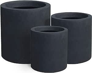 Kante 9.8",12.6",15.7" DiaConcrete Outdoor Modern Cylindrical Planters Set of 3, Charcoal | Amazon (US)