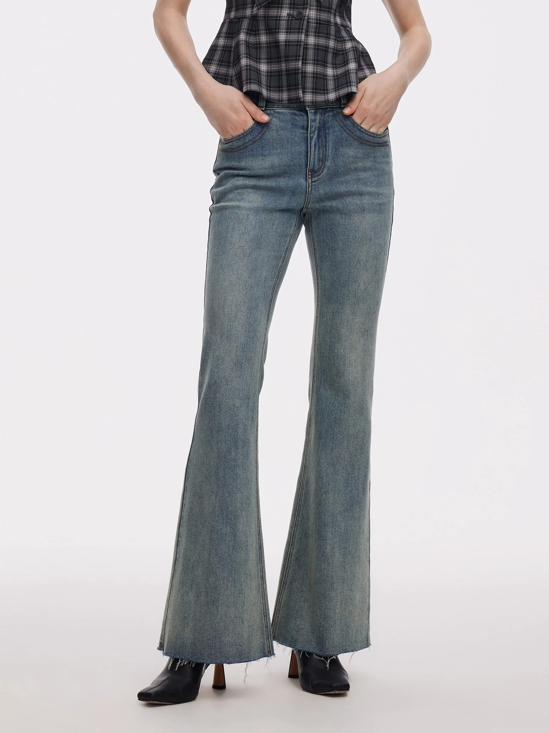 Denim High-Waisted Women Flared Jeans | GOELIA