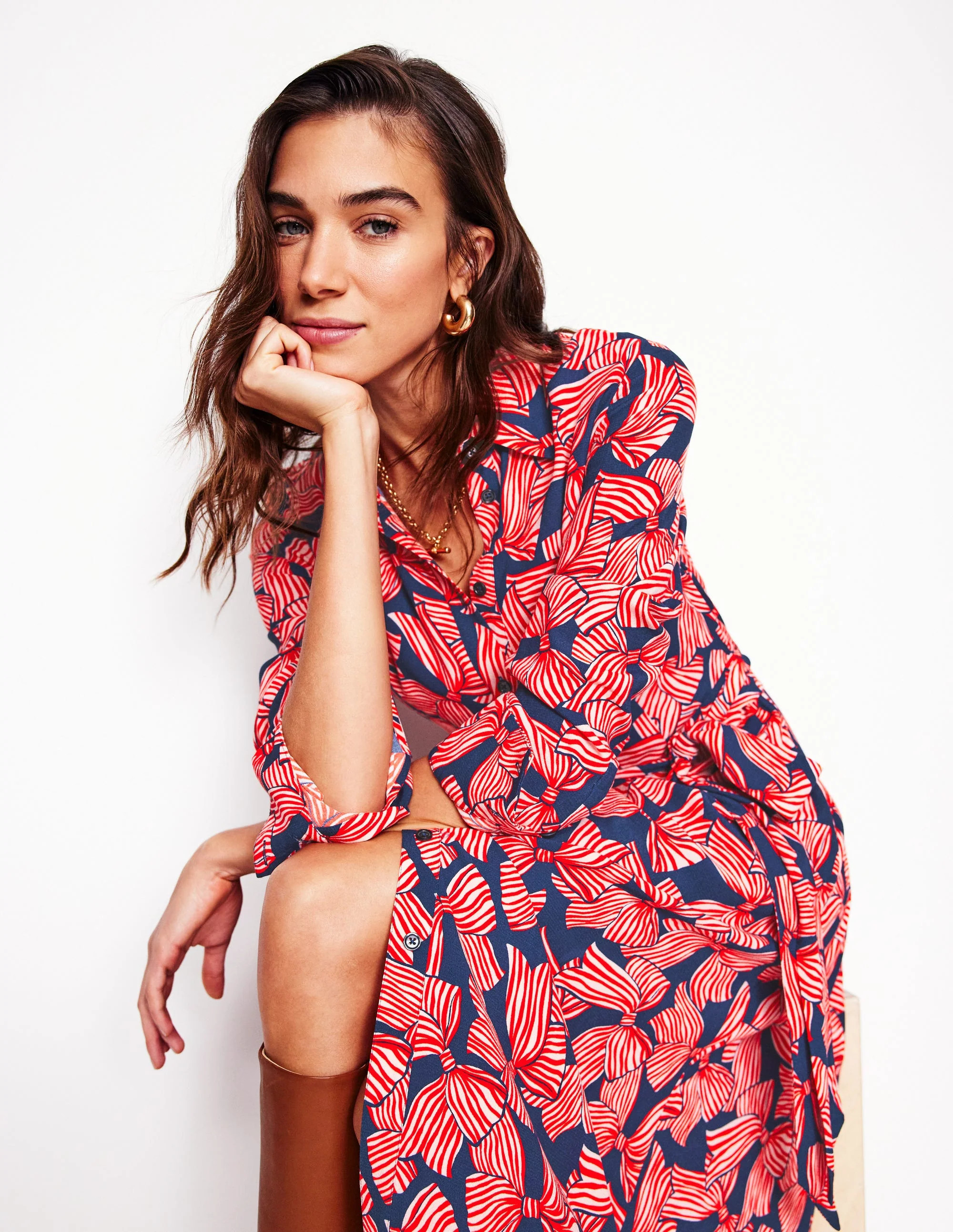 Kate Midi Shirt Dress-French Navy, Bow Scatter | Boden (US)