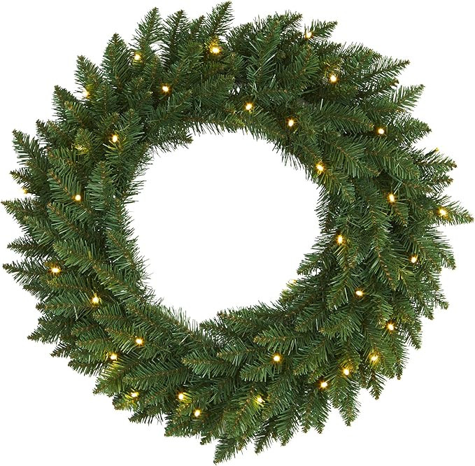 Nearly Natural 24in. Green Pine Artificial Christmas Wreath with 35 Clear LED Lights | Amazon (US)