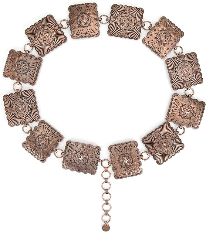 CNBOME Women's Bronze Antique Silver Square Buckle Chain Belt Adjustable Metal Belt | Amazon (US)