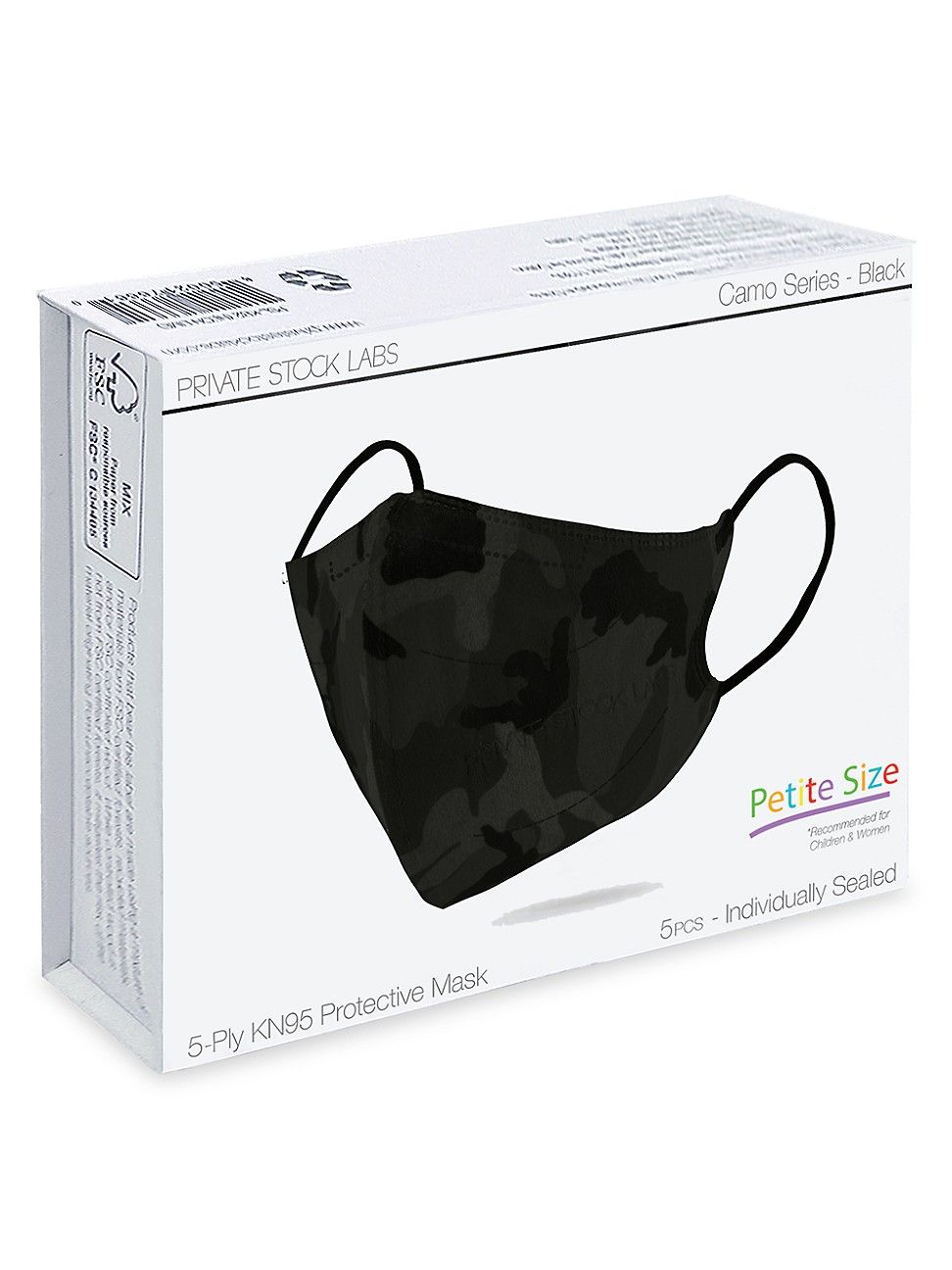 Private Stock Labs Petite Camo Black Series 5-Ply KN95 5-Piece Face Mask Set | Saks Fifth Avenue