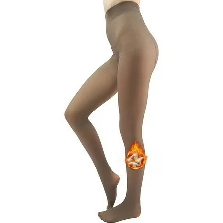 AMITOFO Fleece Lined Tights for Women Sheer Pantyhose Fake Translucent Thick Opaque Tights High Waisted Winter Warm Thermal Stocking，Brown | Walmart (US)