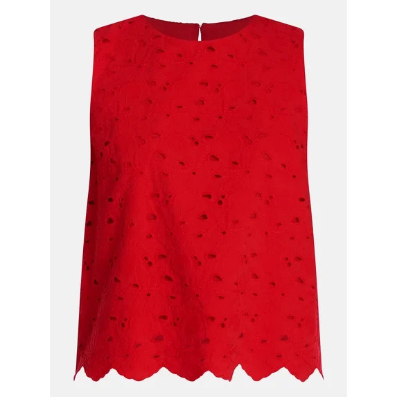 Time and Tru Women’s and Women’s Plus Eyelet Embroidered Top, Sizes XS-4X | Walmart (US)