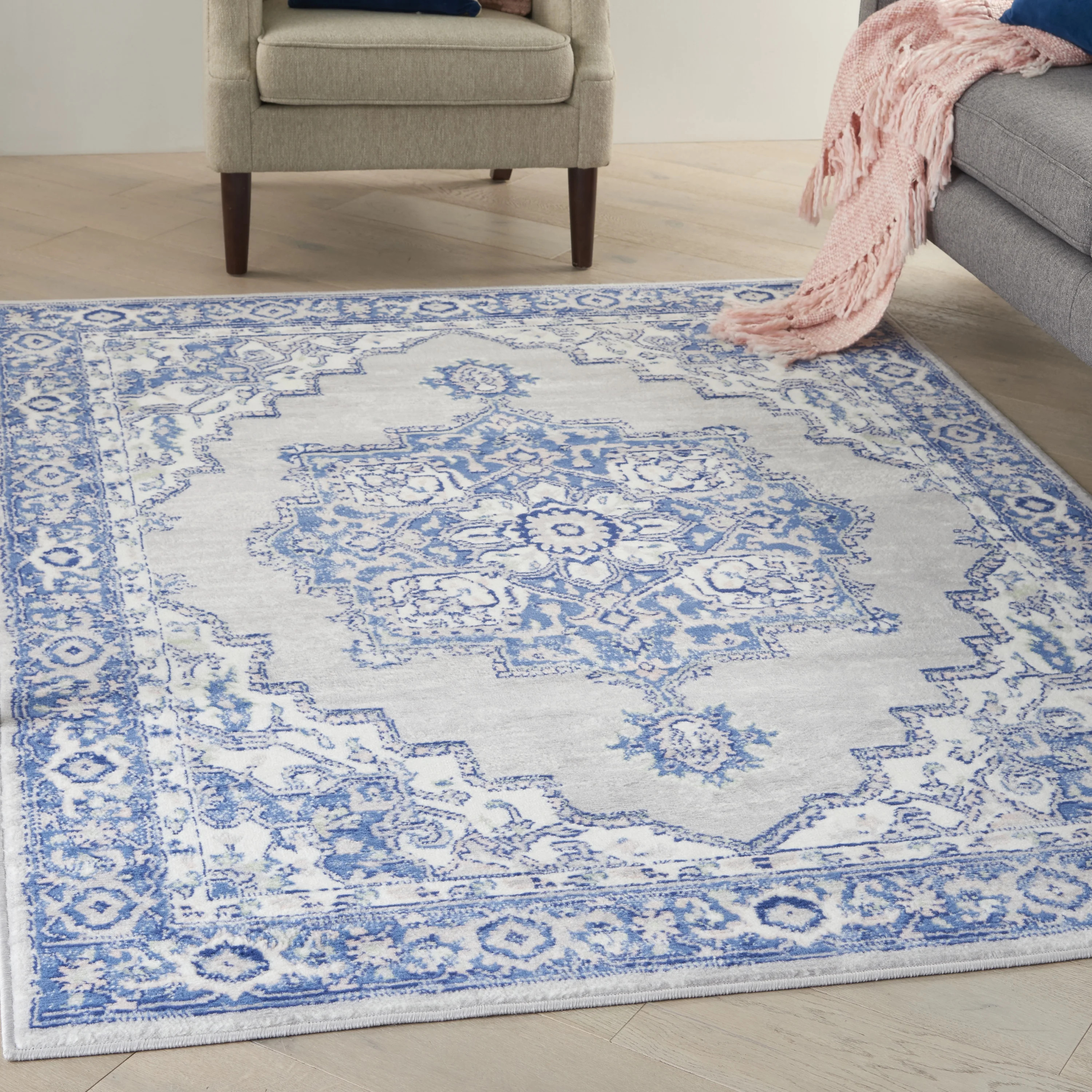 Nourison Whimsicle Persian Farmhouse Grey Blue 5' x 7' Area Rug, (5' x 7') - Walmart.com | Walmart (US)