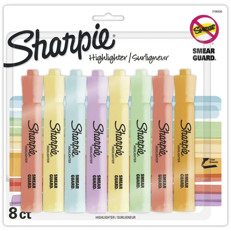 Sharpie Tank Highlighters, Mild Pastel Colors, Assorted, Chisel Tip, 8 Count | Walmart (US)