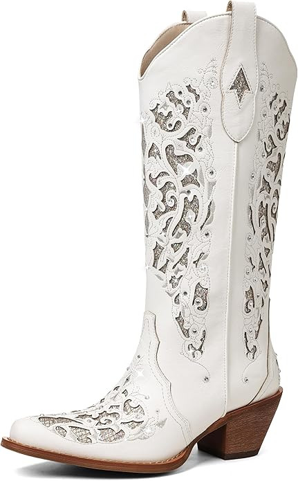 SaraIris Black Cowgirl Boots for Women Cowboy Boots Western Boots Chunky Heel Pointed Toe Pull On... | Amazon (US)