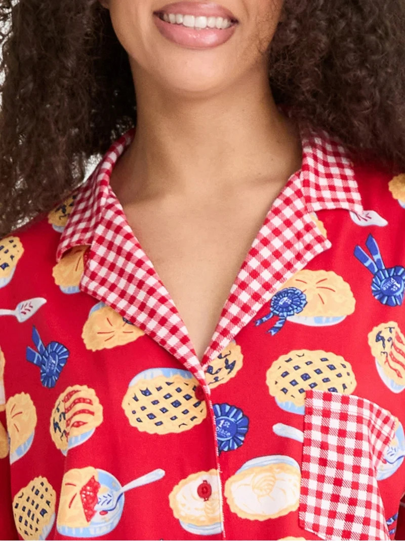 Way to Celebrate Women's Notch Collar Top and Shorts Pajama Set, 2-Piece, Sizes XS-3X | Walmart (US)