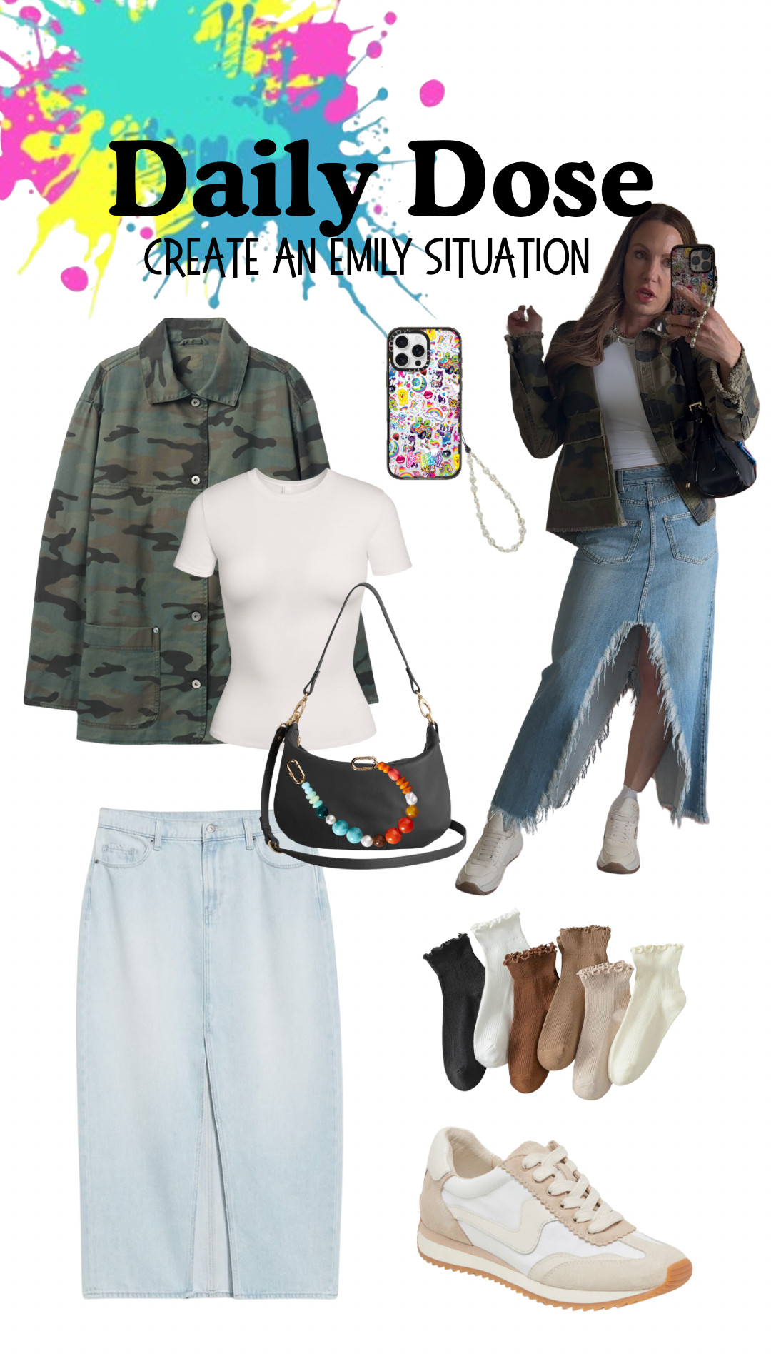 Love this emily outfit situation! camo jacket + white tee + maxi denim skirt + cute sneakers! 

 

#LTKFindsUnder50 #LTKFindsUnder100 #LTKStyleTip