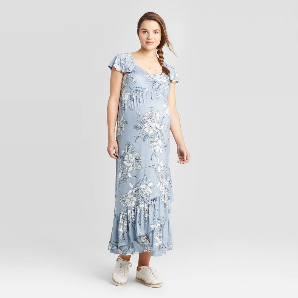 Floral Print Short Sleeve Knit Maternity Dress - Isabel Maternity by Ingrid & Isabel Blue XL | Target