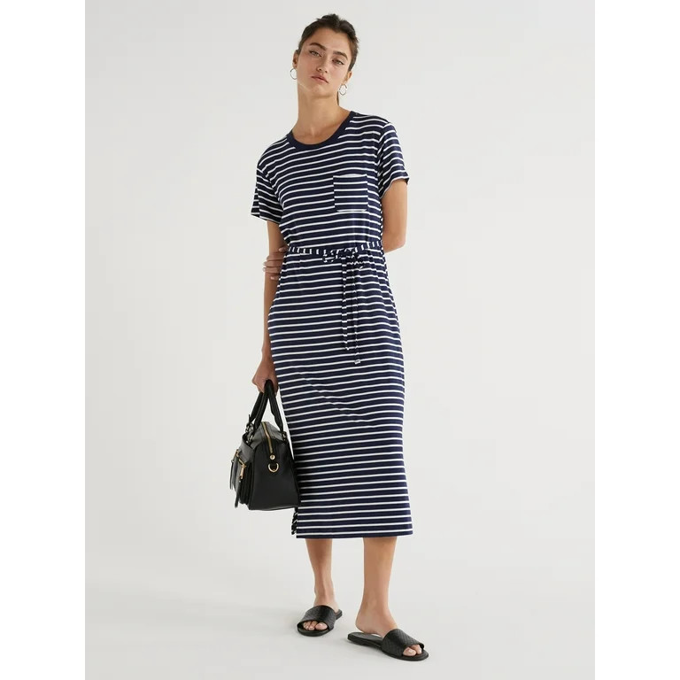 Time and Tru Women's Belted Knit Dress with Side Slits, Sizes XS-XXXL - Walmart.com | Walmart (US)
