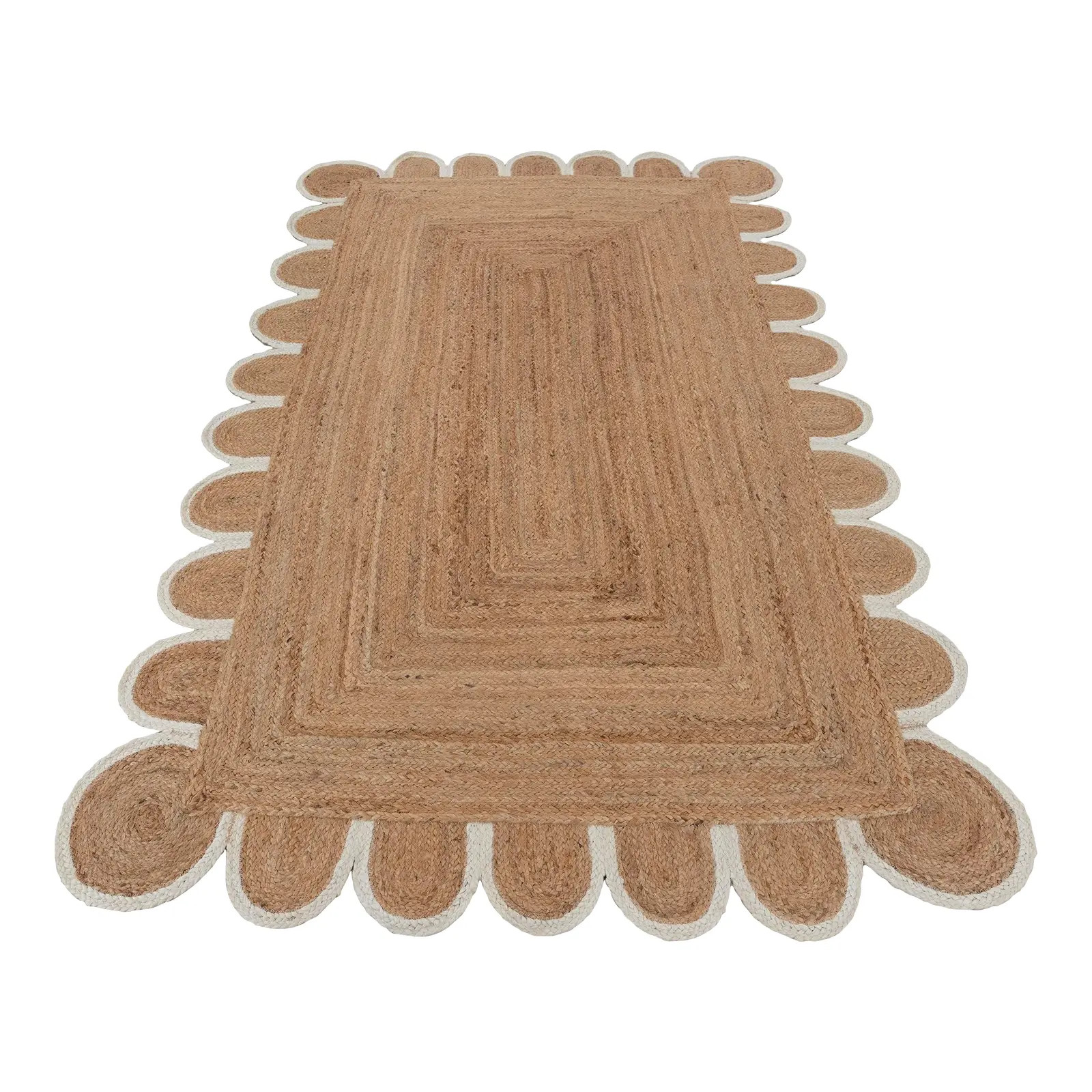 White Scallop Edge Jute Rug Runner 2.5x6 Ft. | Chairish