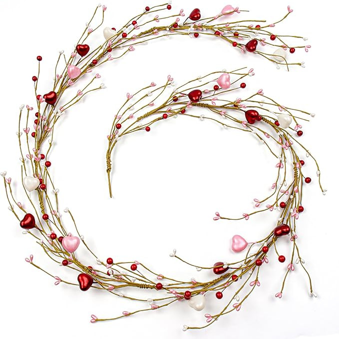 LLZLL Pearlescent Valentines Day Decorations 6 Feet Valentines Garland Red White and Pink Heart G... | Amazon (US)