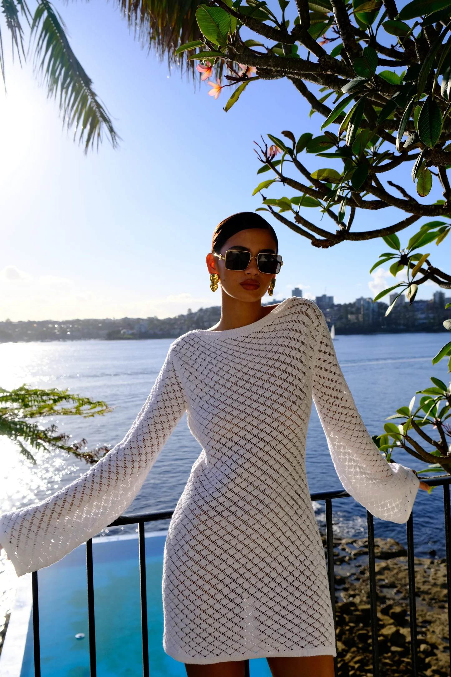 Knit Mini Dress - Ivory | MESHKI US