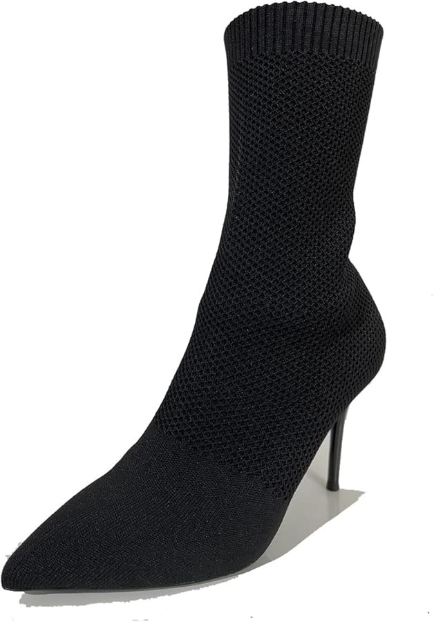 Jeesay Women's Sexy Pointed Toe Sock Ankle Boots Stiletto High Heels Mid Calf Booties Stretch Kni... | Amazon (US)