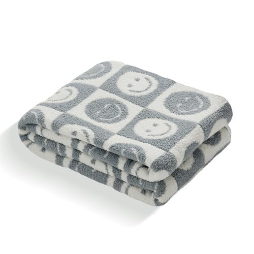 Throw Blankets with Smiley Faces Checkered Reversible Soft Cozy Warm Baby Blanket for Bed Sofa Travel (Grid Smile,Slate Gray,51"x63") | Amazon (US)