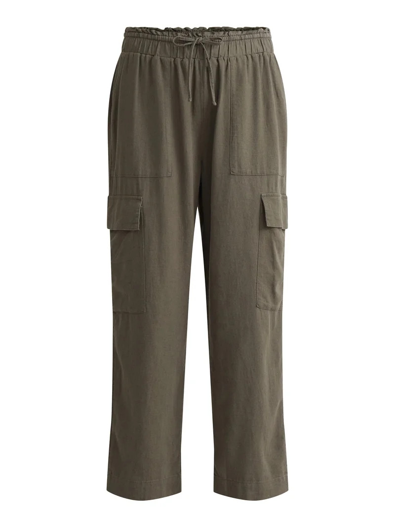 Time and Tru Women’s and Women’s Plus Linen Blend Cropped Cargo Pants, 27" Inseam, Sizes XS-3... | Walmart (US)