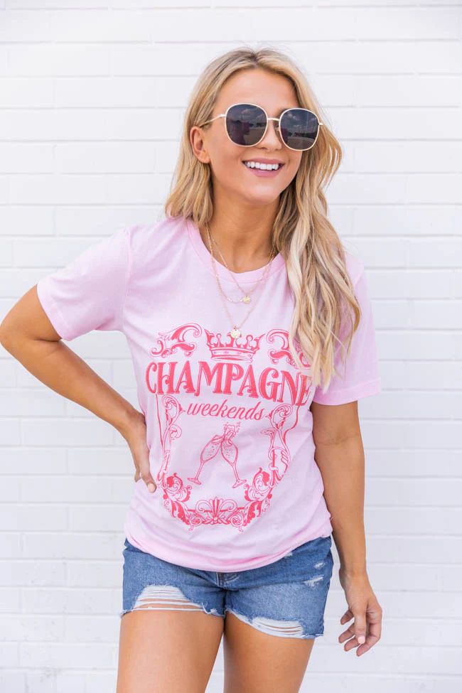 Champagne Weekends Light Pink Graphic Tee | The Pink Lily Boutique
