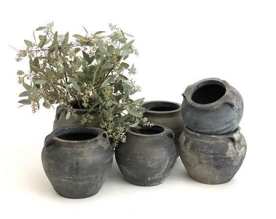 Vintage Black Gray Pottery Jugs Pots Vases - Etsy | Etsy (US)