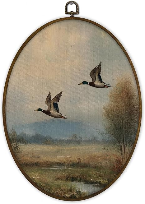 Gnmduw Vintage Duck Nursery Oval Wall Art Framed, Hunting Mallard Duck Canvas Prints Hanging Deco... | Amazon (US)