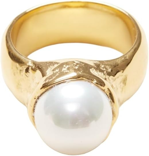 18K Gold Plated Vintage Pearl Signet Ring, Gold Rings for Women, Stacking Rings, Gold Band Minima... | Amazon (US)