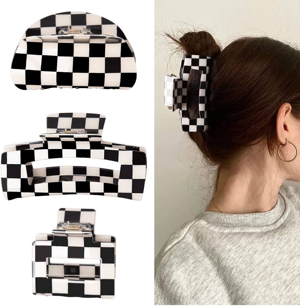 3Pcs Checkered Claw Clip, Vintage Checkered Hair Clip Y2K Hair Barrettes for Women Girls Hair Cla... | Amazon (US)