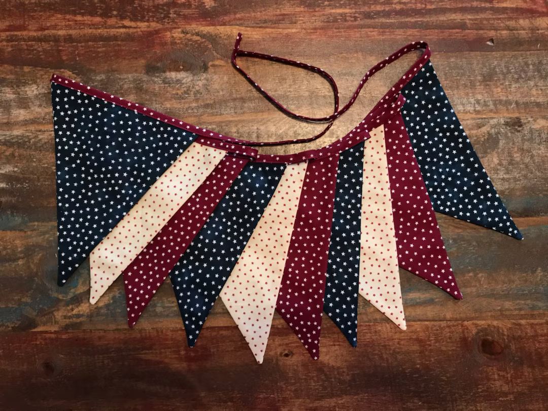 Red, White, and Blue Bunting Flag Garland Banner, USA Fabric Pennant Flags, Fourth of July Flag B... | Etsy (US)