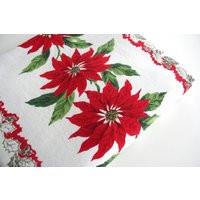 Vintage Christmas Holiday Tablecloth. Poinsettias, Holly, Red, Green, Cotton, Oblong, Rectangle | Etsy (US)