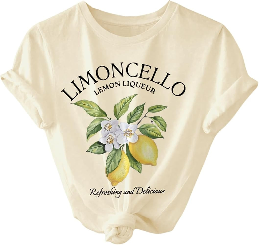 QJQ Women's Graphic Tees Lemon Fruit Print Short Sleeve Crewneck T Shirts Casual Summer Trendy Go... | Amazon (US)