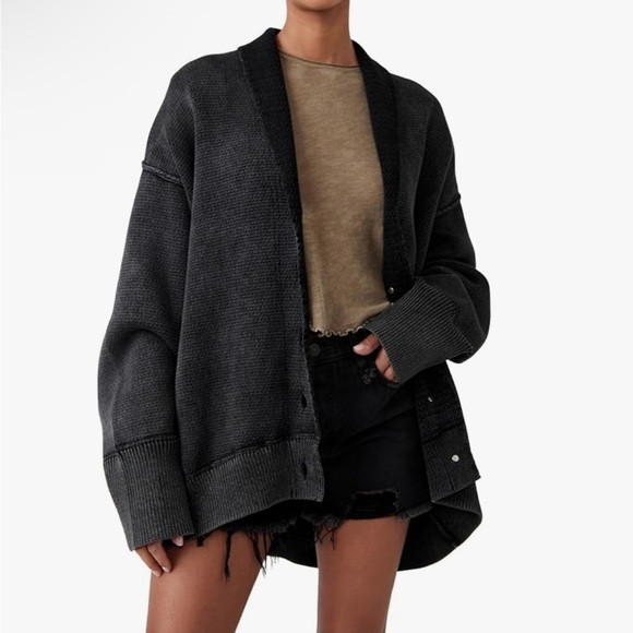 Free People Chamomile Oversized Cardigan Black Button-Up Women's Sweater XS | Poshmark