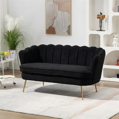 59"W Upholstered Loveseat Sofa Couch, Two-Seater Sofa with Gold Metal Legs, Black-ModernLuxe | Target