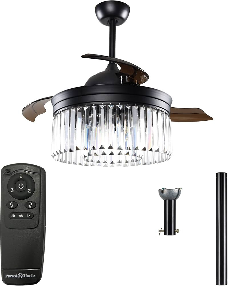 Parrot Uncle Ceiling Fans with Lights and Remote Black Chandelier Ceiling Fan with Light for Bedr... | Amazon (US)