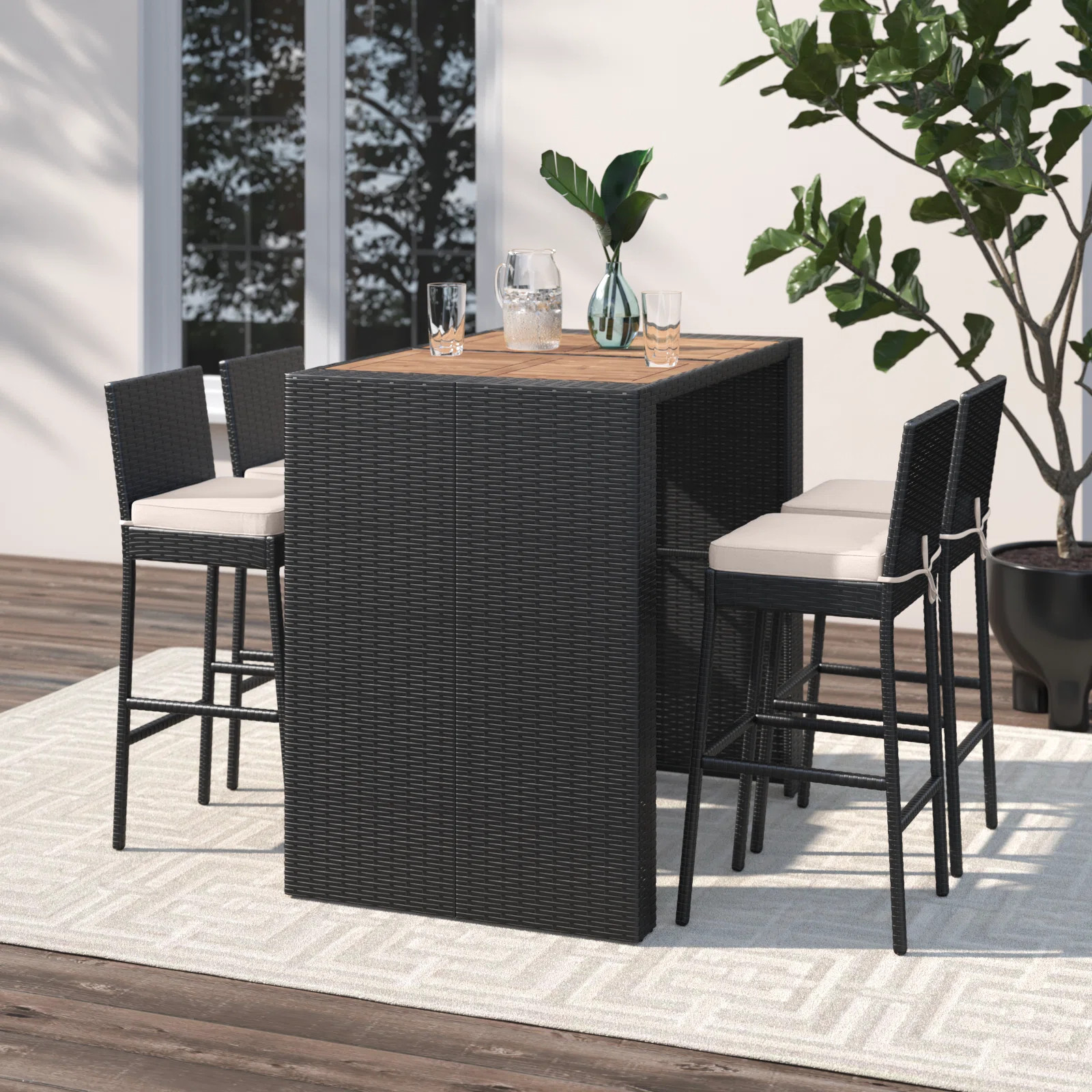 Wade Logan\u00ae Arnisa 4 - Person Acacia Wicker Patio Dining Set with Rectangular Table , Cushio... | Wayfair North America