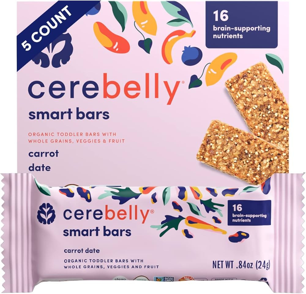 Cerebelly Toddler Snack Bars – Organic Carrot Date Smart Bars (Pack of 5), Healthy & Organic Wh... | Amazon (US)