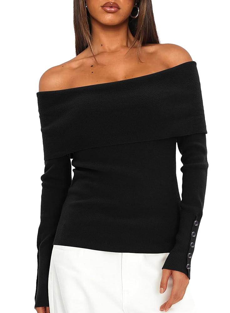 Daong Off The Shoulder Sweater for Women 2025 Fall Fashion Cute Going Out Y2k Tops Ribbed Pullove... | Amazon (US)