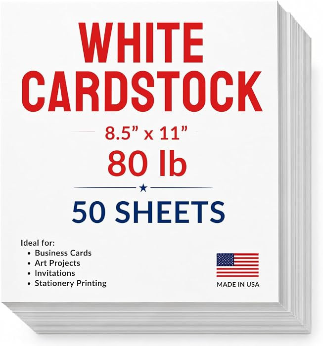 50 Sheets of Heavyweight White Cardstock Ideal for Business Cards, Art Projects, Invitations, and... | Amazon (US)