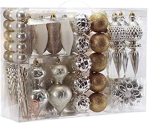 Sea Team 91 Pieces of Assorted Shatterproof Christmas Ball Ornaments Set Seasonal Decorative Hang... | Amazon (US)