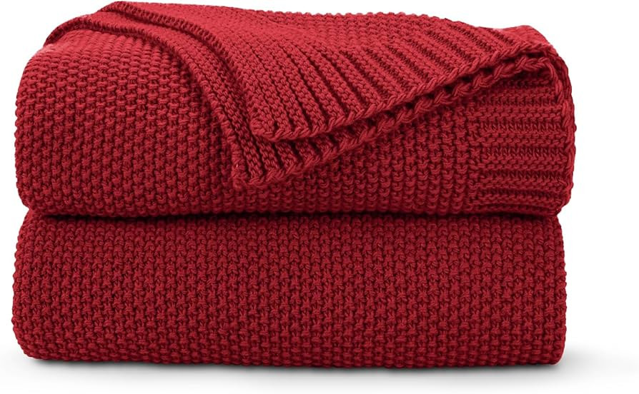 CozeCube Christmas Red Throw Blanket for Couch, Soft Cozy Cable Knit Throw Blanket for Bed Sofa Livi | Amazon (US)