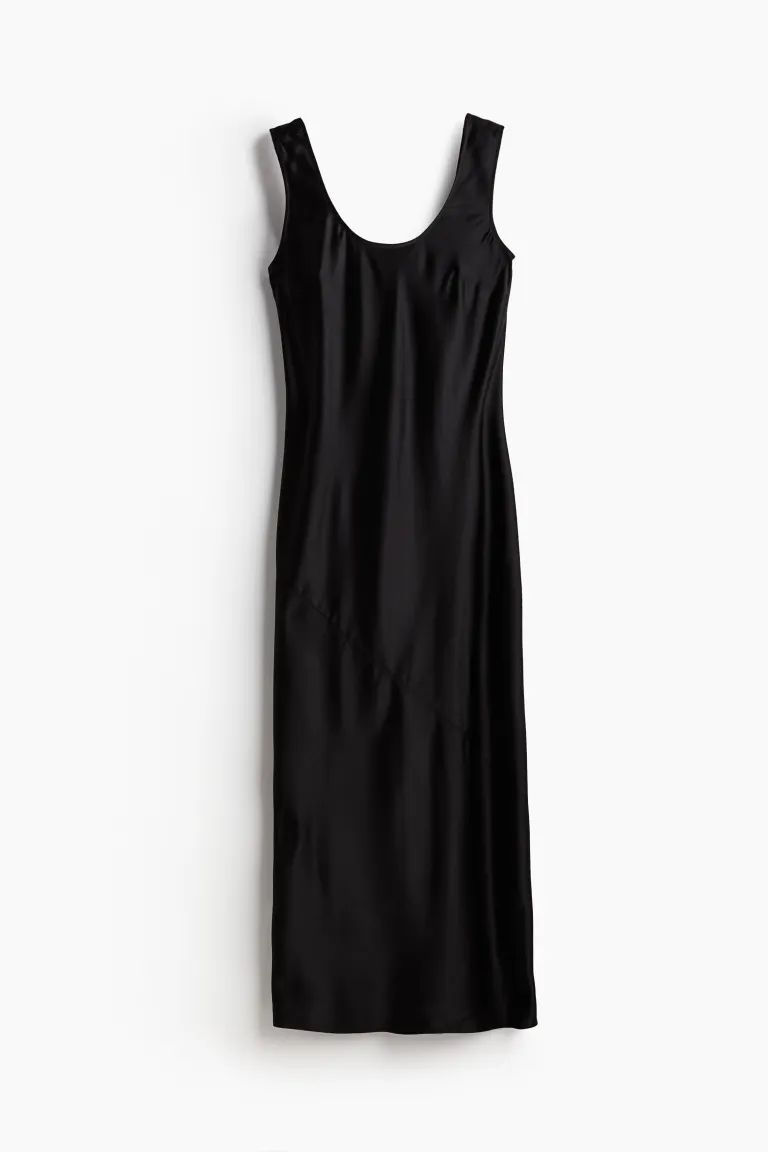 Silk-blend satin dress - Round neck - Sleeveless - Black - Ladies | H&M GB | H&M (UK, MY, IN, SG, PH, TW, HK)