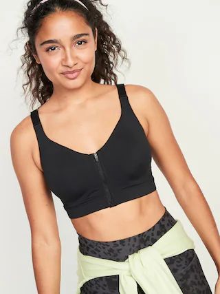 High-Support PowerSoft Zip-Front Sports Bra for Women 32C-42C | Old Navy (US)