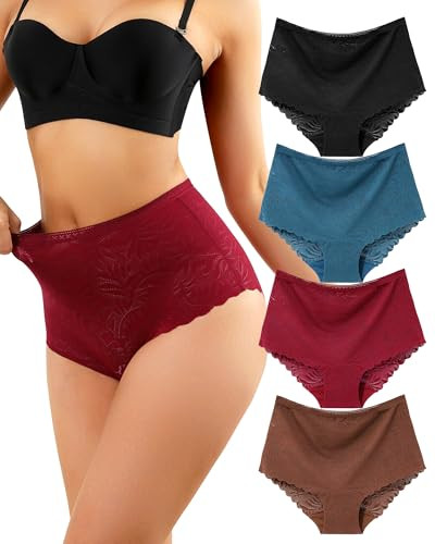 LEVAO Women's High Waist Lace Underwear, Soft Floral Lace Briefs with Mid-Coverage Panties for Wo... | Amazon (US)