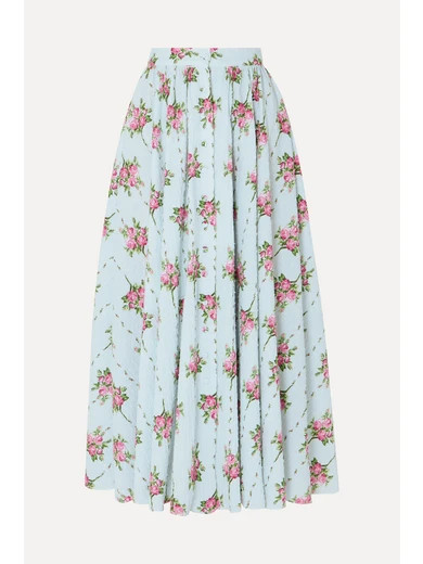 Floral-print Swiss-dot cotton-blend seersucker midi skirt | NET-A-PORTER (UK & EU)