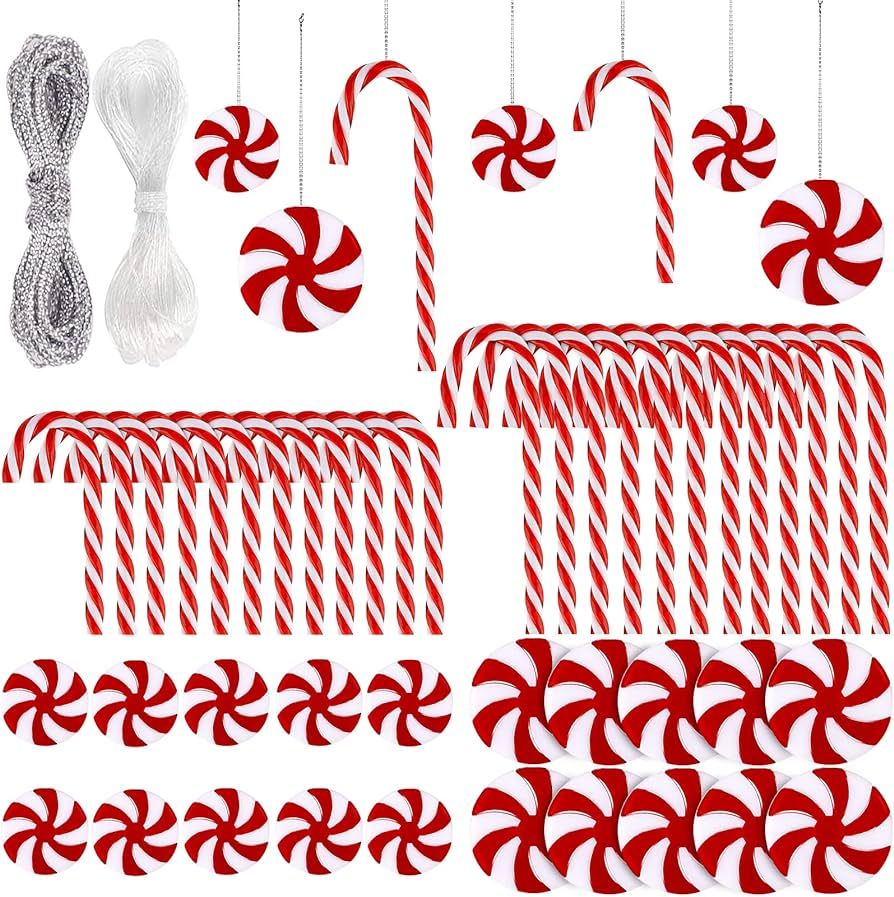 XIMISHOP 48PCS Christmas Candy Cane Hanging Ornaments Candy Lollipop Christmas Tree Decorations P... | Amazon (US)