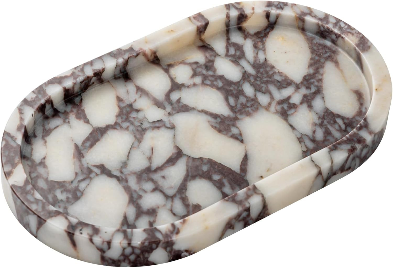 Natural Calacatta Viola Marble Tray 10"x6" - Non-Resin Bathroom Vanity Organizer & Kitchen Decor | Waterproof Oval Stone Serving Dish (Purple Portoro) | Amazon (US)