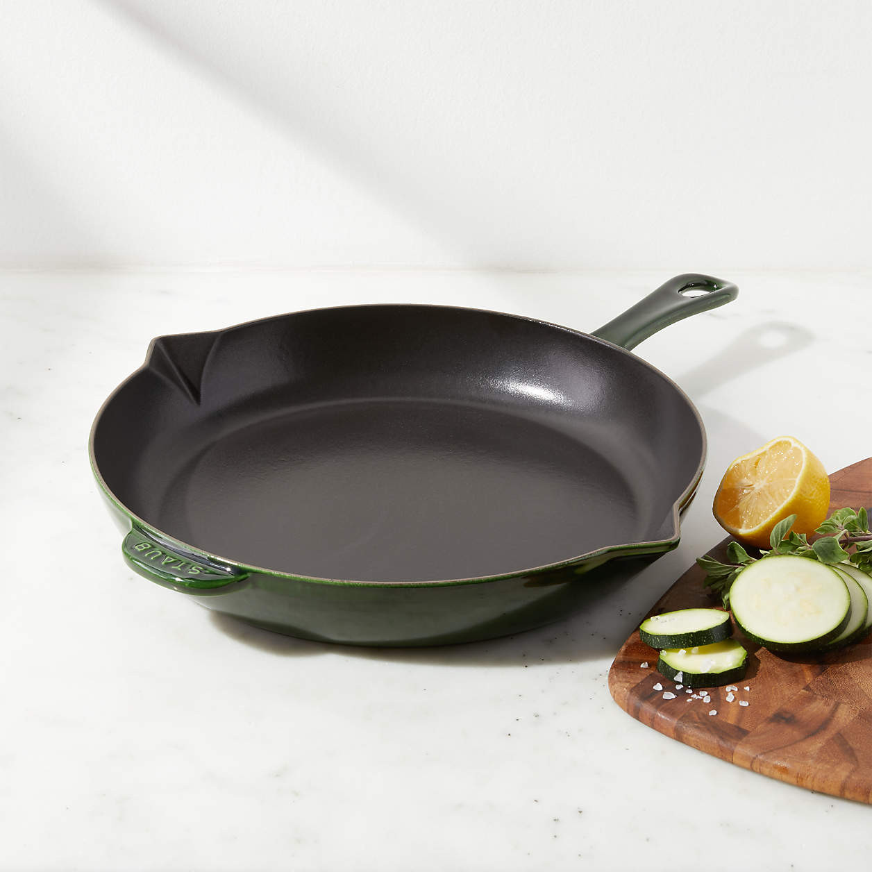 Staub 12" Basil Enameled Cast Iron Fry Pan + Reviews | Crate & Barrel | Crate & Barrel