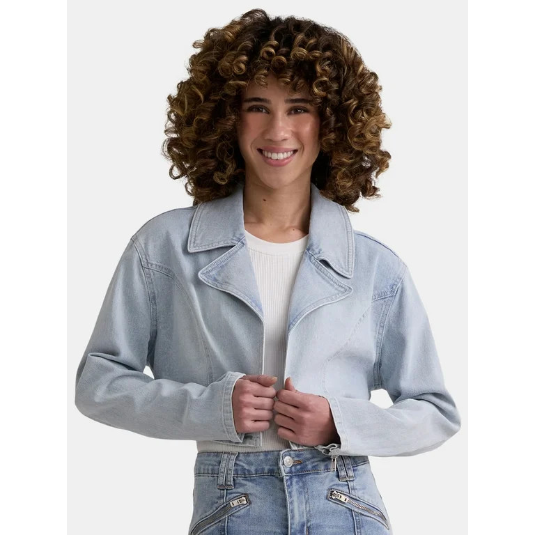 Madden NYC Women’s Cropped Denim Moto Jacket, Sizes XXS-XXL | Walmart (US)