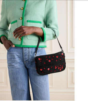 STAUD Timmy Beaded leather-trimmed Shoulder Bag 🪸 w/ Poppy Flower MSRP$395 CHIC | eBay US