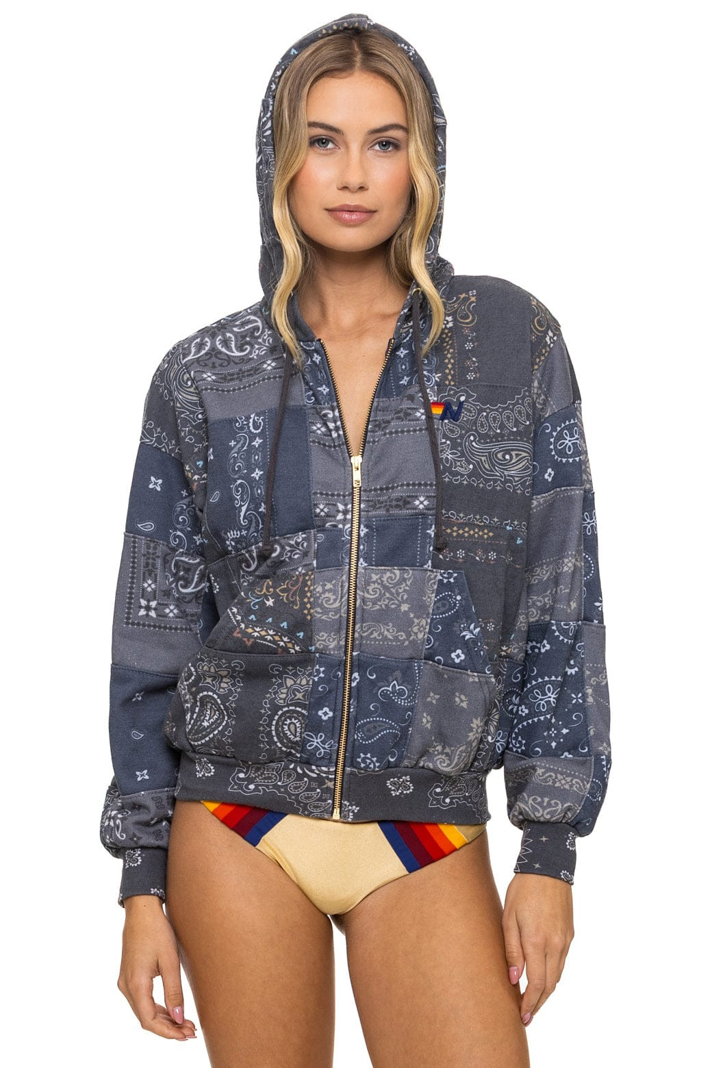 BANDANA QUILTED RELAXED ZIP HOODIE - CHARCOAL | Aviator Nation