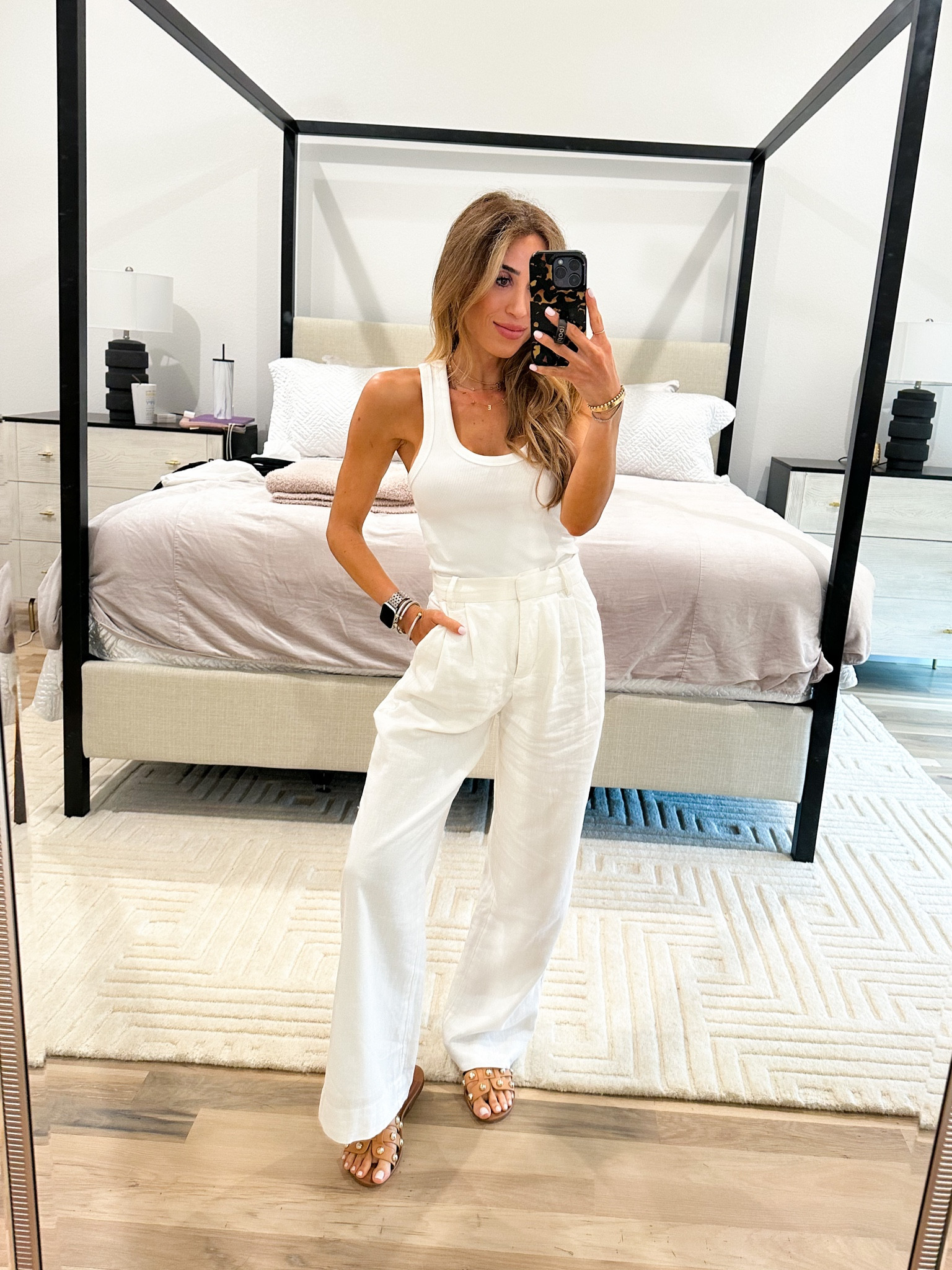 White linen pants Abercrombie size Xxs petite, white tank size xs 
Summer outfit 

#LTKunder50 #LTKsalealert #LTKunder100